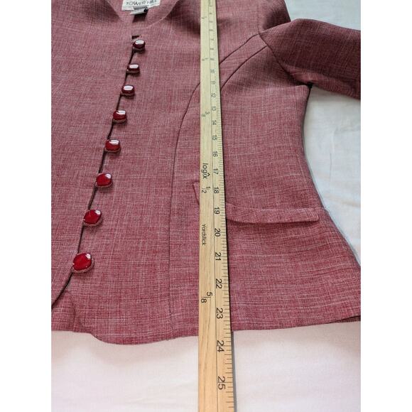 Vintage Tower Hill Blazer Womens Size 12 Red Dressy Workwear 8 Button Jacket - Picture 8 of 10
